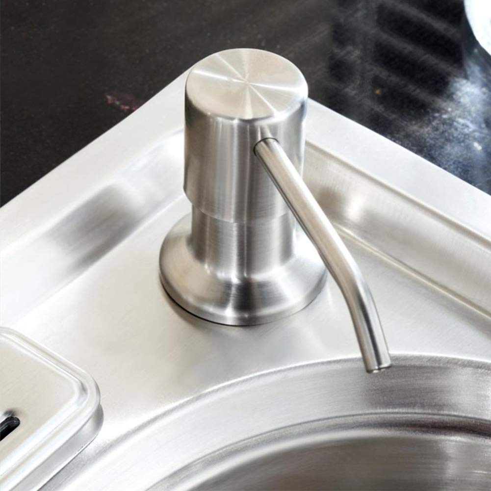 Dispensador de jabón para fregadero de cocina y tubo de extensión de acero inoxidable,con tubo de 120 cm,bomba dispensadora y 4 tapones universales para botellas, accesorios fregadero de cocina, plata