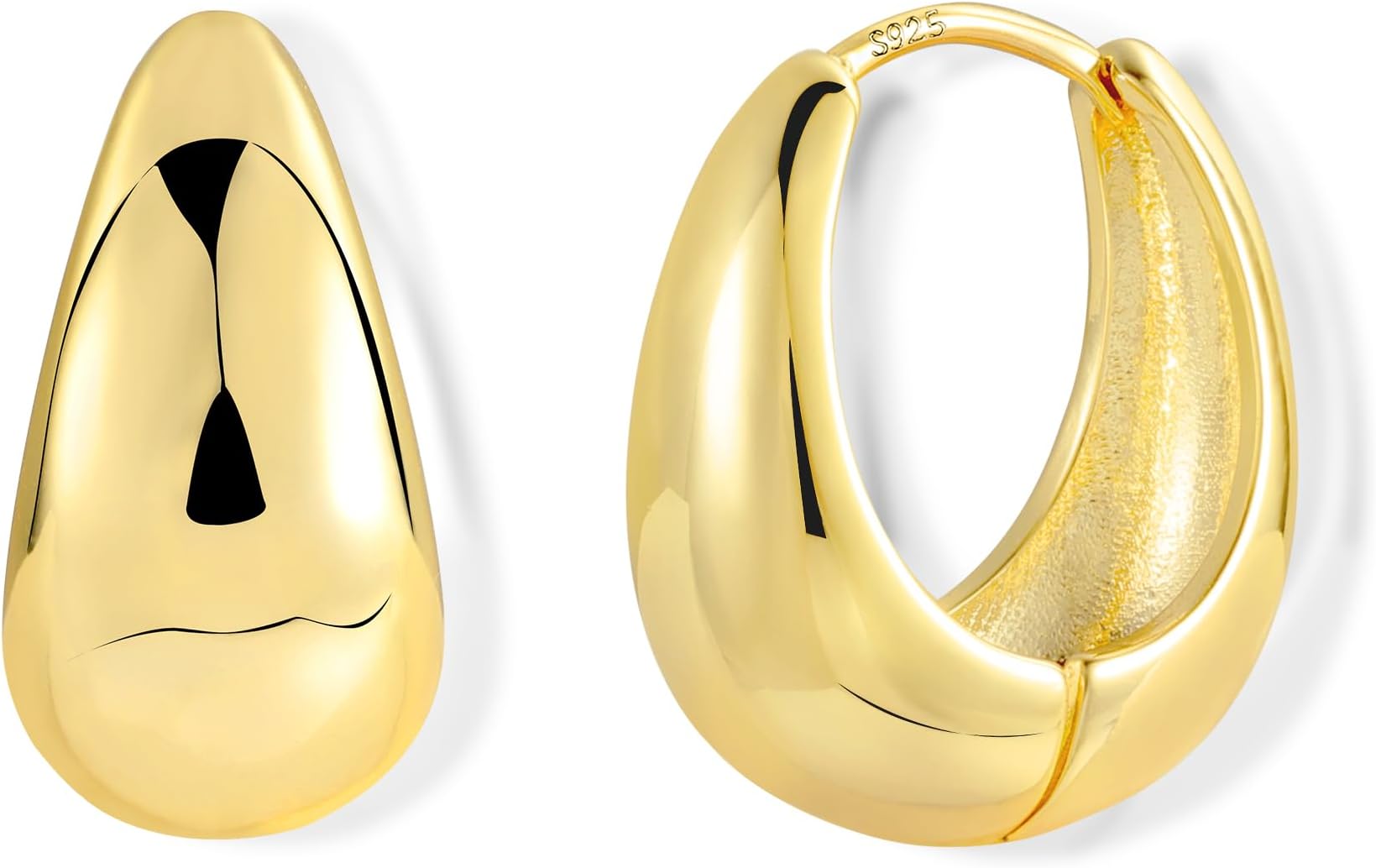 Hoop Earring for Women, 14K Gold Oval Hoop Earrings 925 Sterling Silver Small Chunky Huggie Hoop Earring Elegant Lightweight Wide Thick Water Drop Oval Hoop Earrings for Women Lady
