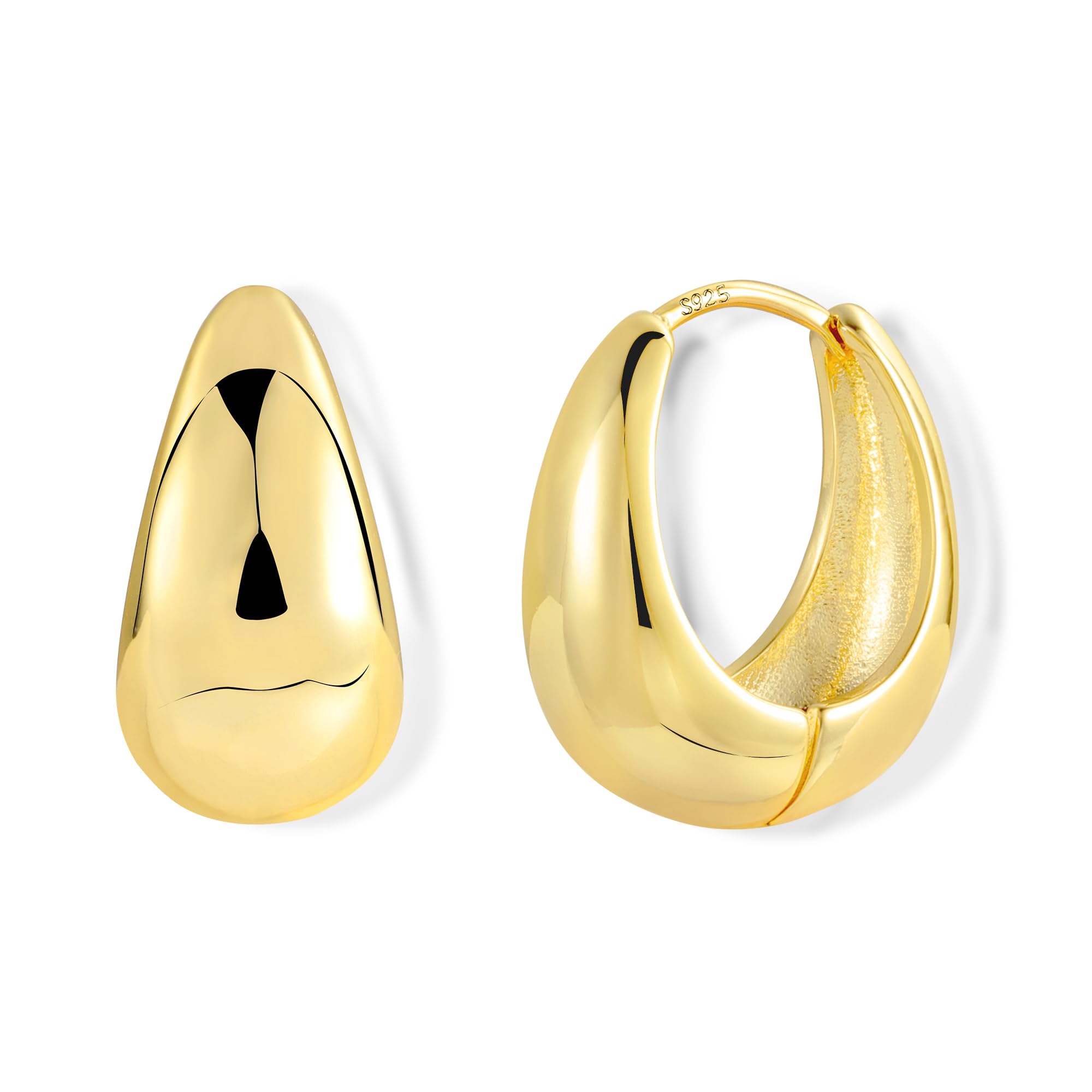 Hoop Earring for Women, 14K Gold Oval Hoop Earrings 925 Sterling Silver Small Chunky Huggie Hoop Earring Elegant Lightweight Wide Thick Water Drop Oval Hoop Earrings for Women Lady