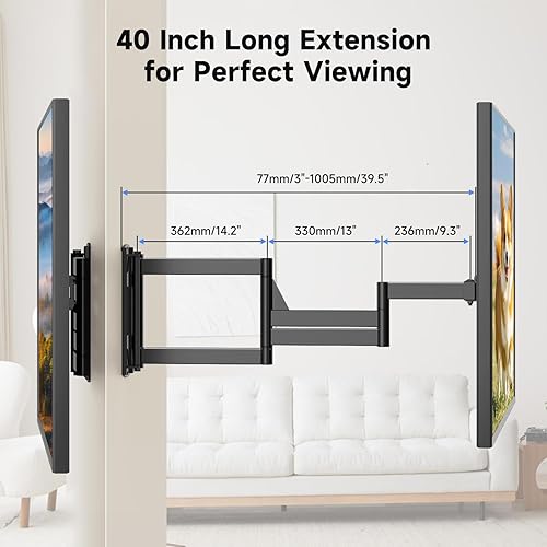 Miniatura 3 de Suptek Soporte de pared para TV de movimiento completo de 40 pulgadas de largo para televisores de 32 a 65 pulgadas, soporte de esquina articulado,