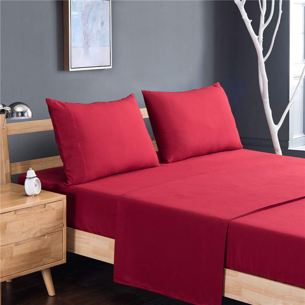 18 inch Ultra Deep Pocket Heavy Microfiber 4PC Sheet Sets, Red, Queen