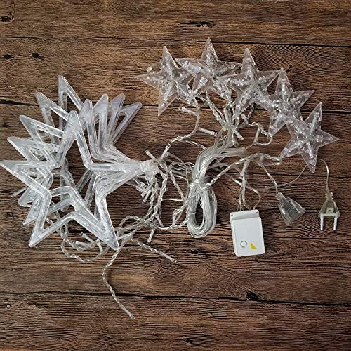 Image of RSCT 12 Stars 138 LED Curtain String Lights Window Curtain Lights with 8 Flashing Modes Decoration for Christmas, Wedding, Party, Home, Lawn (Warm White)