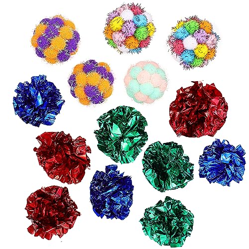 Toyvian 25 Pcs Cat Plush Crinkle Balls Interactive Pet for Cats Includes Glitter Plush Balls Fun Playthings to Enhance Pet Interaction