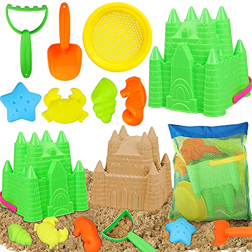 TOY Life Sand Toys for Kids - Toddler Beach Toys Sandbox Toy Set with Sand Castle Bucket, Sand Shovel, Sifter, Rake, Animal Sand Molds, Sand Castle Toys, Mesh Bag, Sand Bucket and Shovel Set for Kids