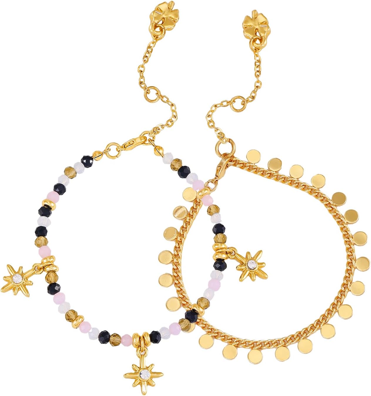 Lucky Brand 2 Pieces Stars and Round Discs Dangle Bracelet