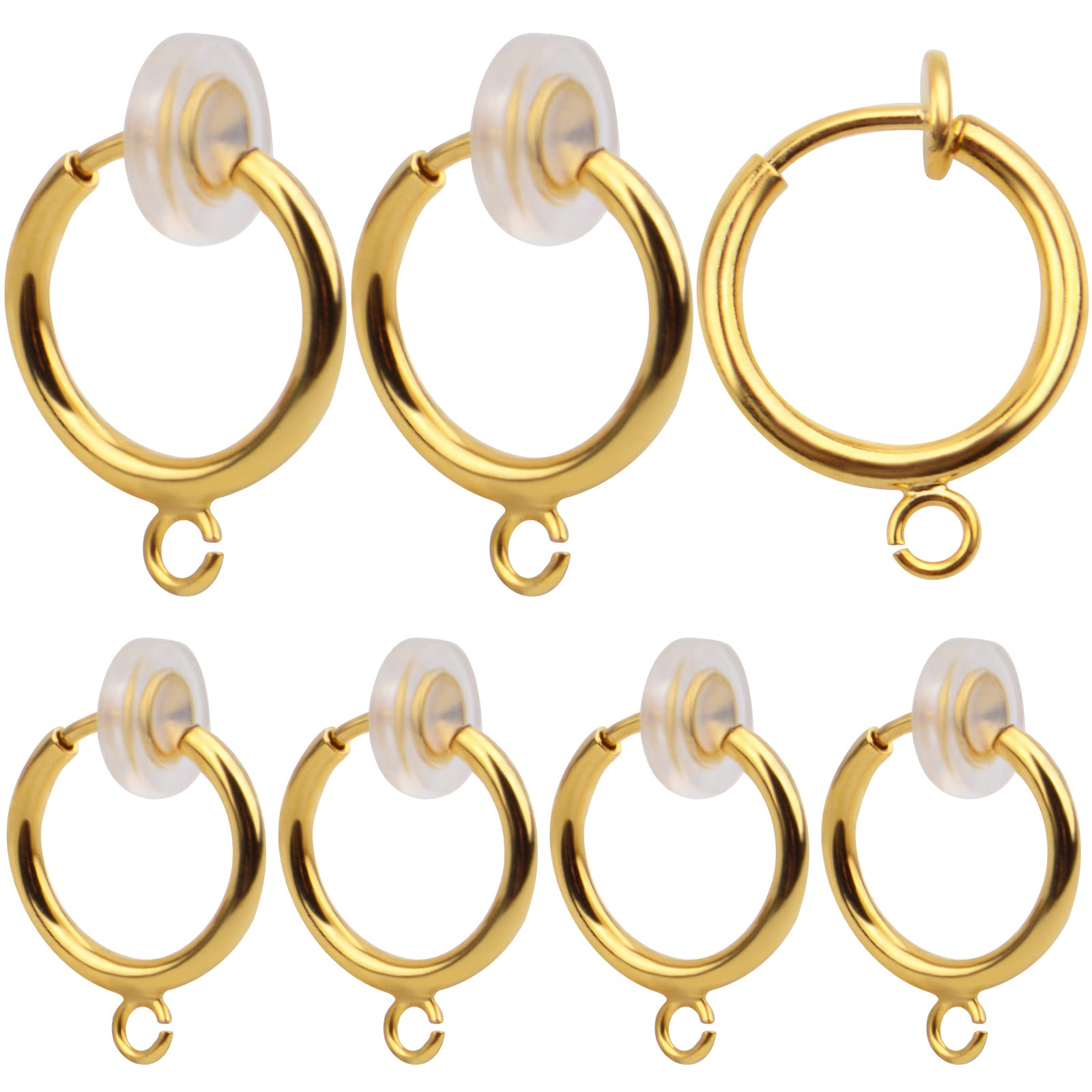Aylifu 16pcs Golden Clip-on Hoop Converters Round Brass Earring Clips Earring Components Findings with Easy-Open Loop for None Pierced Ears Jewelry Making