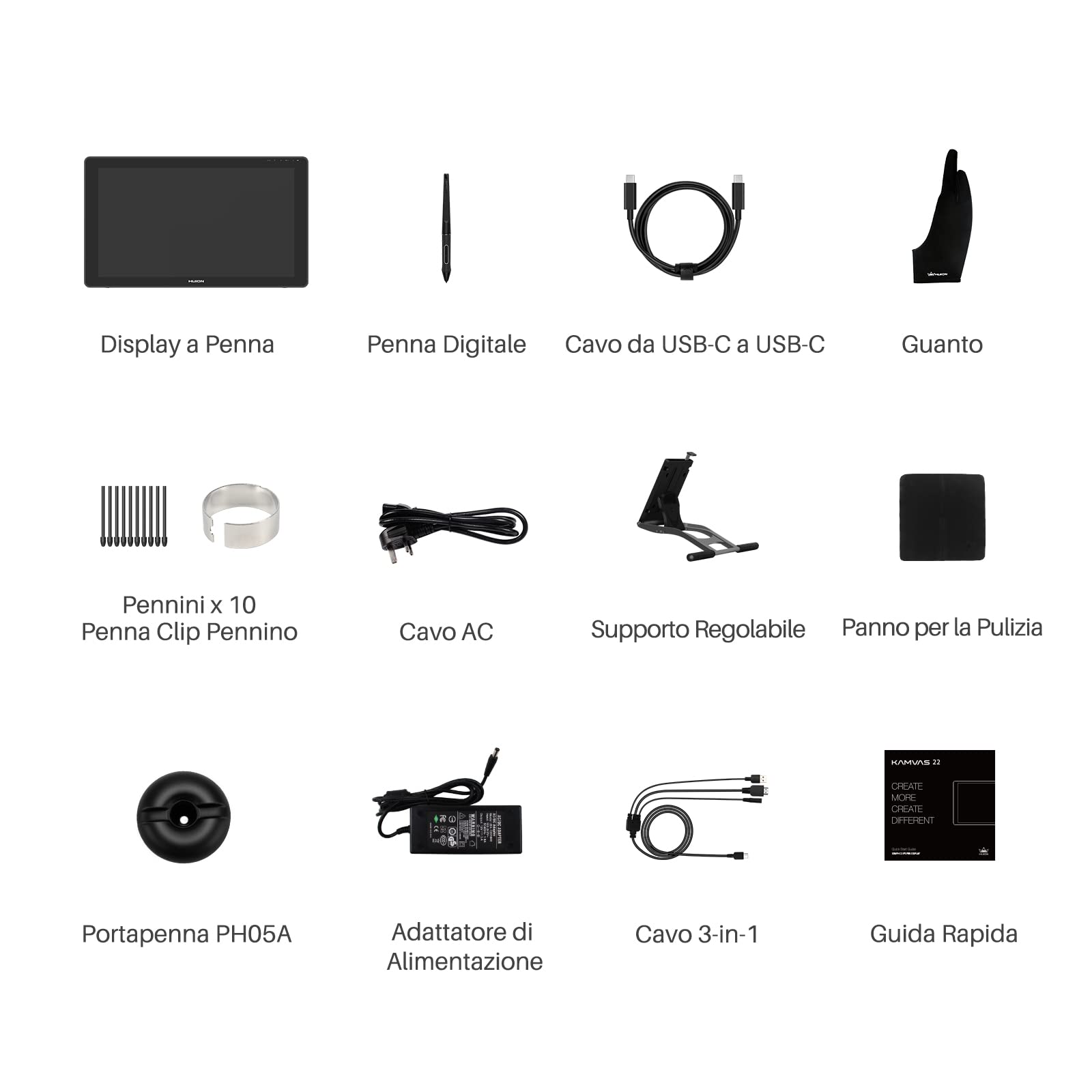 HUION Kamvas 22 Plus QLED Tavoletta Grafica con Schermo, FHD, 140% sRGB | 21,5 Pollici, Laminazione Completa, Vetro Antiriflesso, Penna PW517 Senza Batteria, Inclinazione ±60° per Mac, Win e Android