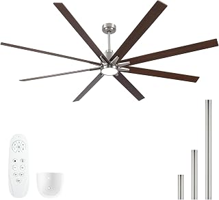 Rayqueen 84 Inch Brushed Nickel Ceiling Fans with Lights and Remote,Downrod | Walnut Blades,6 Speed Reversible DC motor,3-color temperature dimmable LED.5.9/11.8/23.6 inch downrod
