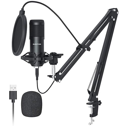 SUDOTACK USB Condenser Microphone for PC: Cardioid Recording Mic Kit with Boom Arm for Podcasting, Twitch, Gaming, YouTube, Streaming, Home Studio, Voice-over (ST-800)