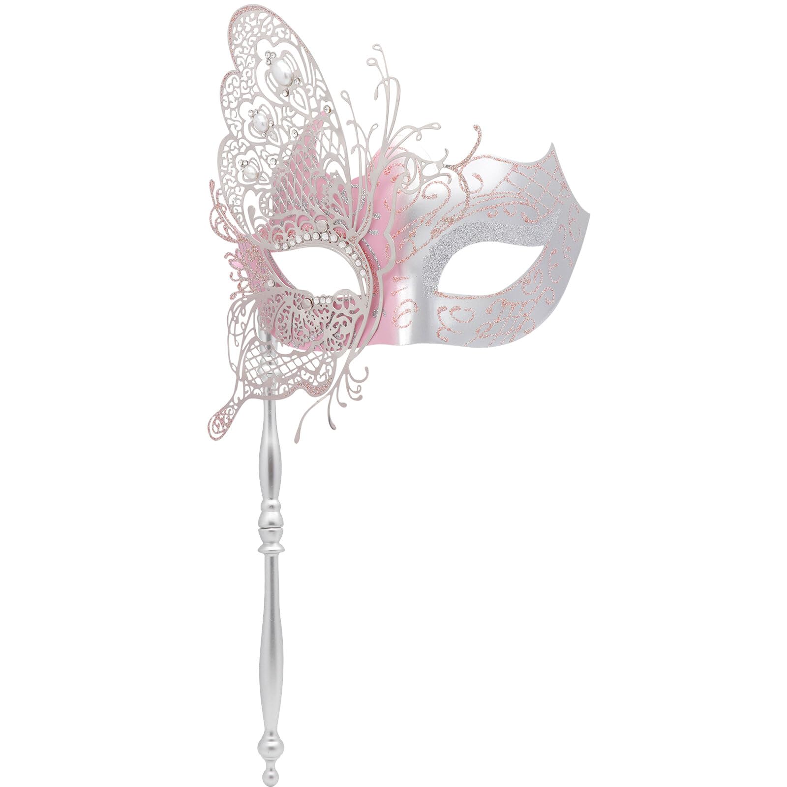 Coddsmz Masquerade Mask with Stick Mysterious Venetian Mask Butterfly Mask Women Halloween Party Prom Ball Mask