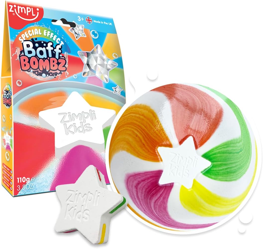 ZIMPLI - Large Star Baff Bombz, Create a rainbow effect, fizzing, bathtime adventure, Bath Bomb for Kids, Vegan Friendly Stocking Filler