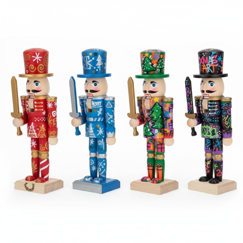 Veemoon Weihnachten Holz Unlackiert Mini Holzfiguren DIY Blank Unlackiert Nussknacker Marionette Walnuss Soldat Ornament Dekoration
