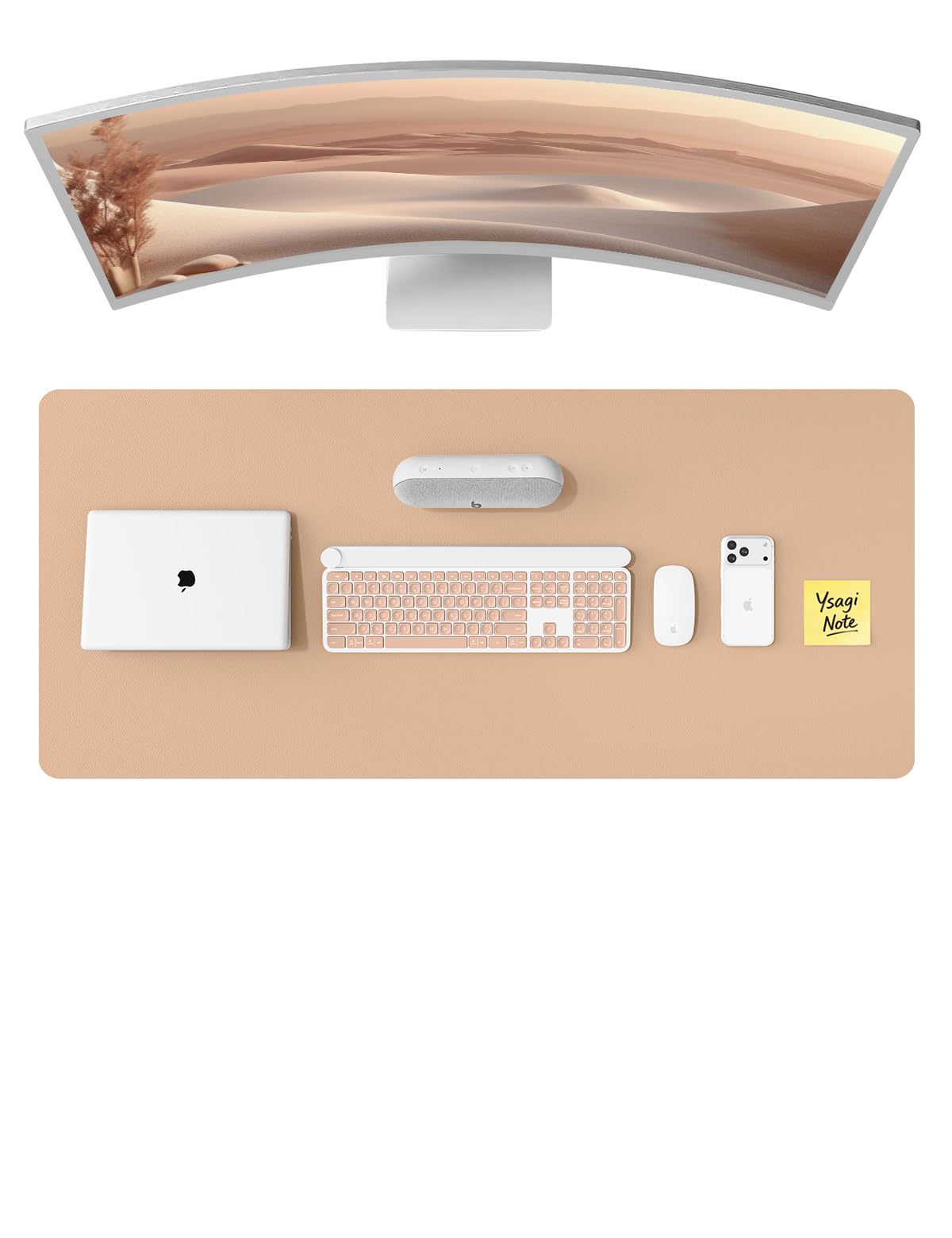 YSAGi Leather Desk Protector, Office Mat, Large Mouse Mat, Non-Slip PU Leather Blotter, Laptop Desk Mat, Waterproof Writing Pad for Office and Home (Latte, 47" x 17")