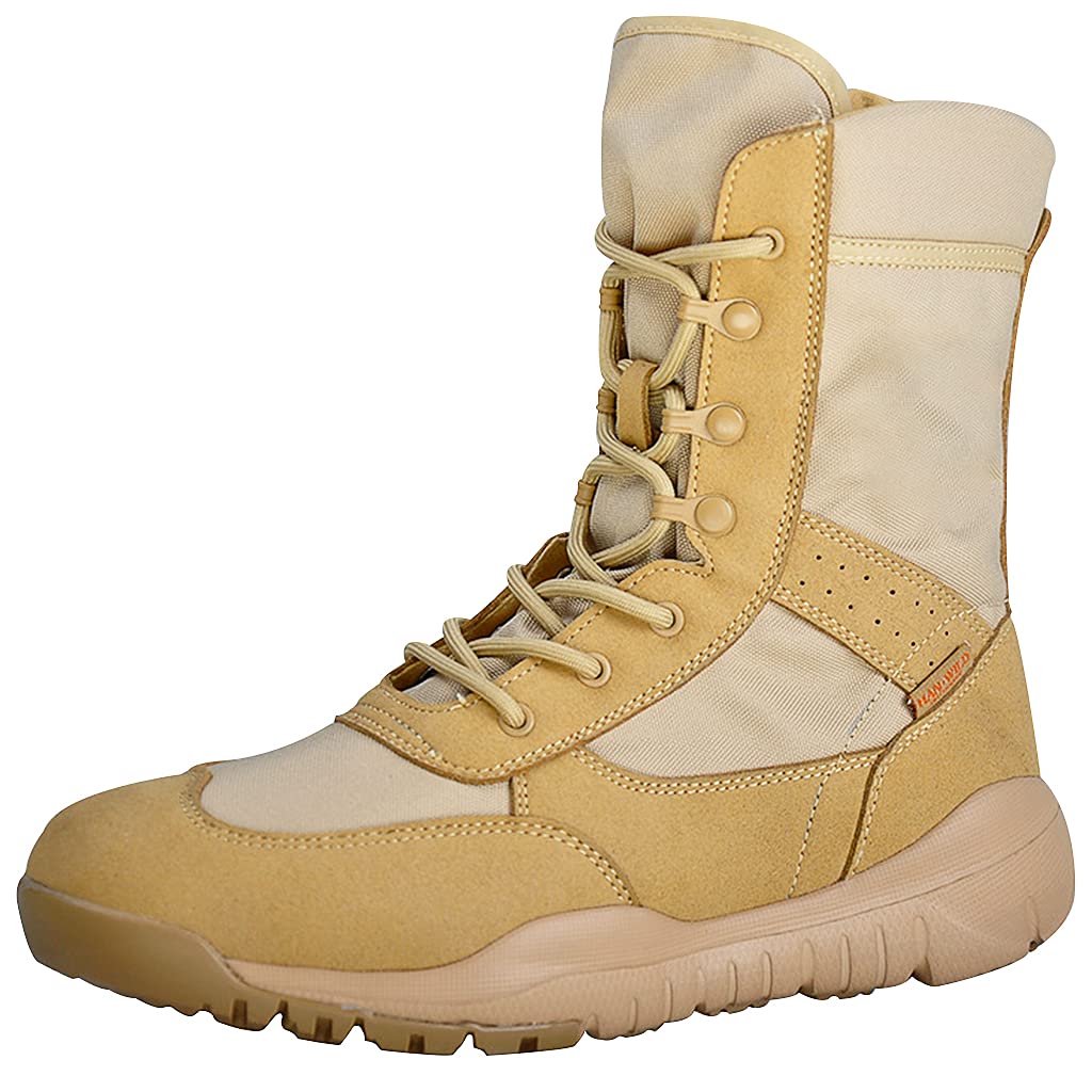YUHAI Military Boots Men,Tactical High-top Combat Boots,Outdoor Desert Boots, Hiking Shoes,Sand-40(UK 7.5)