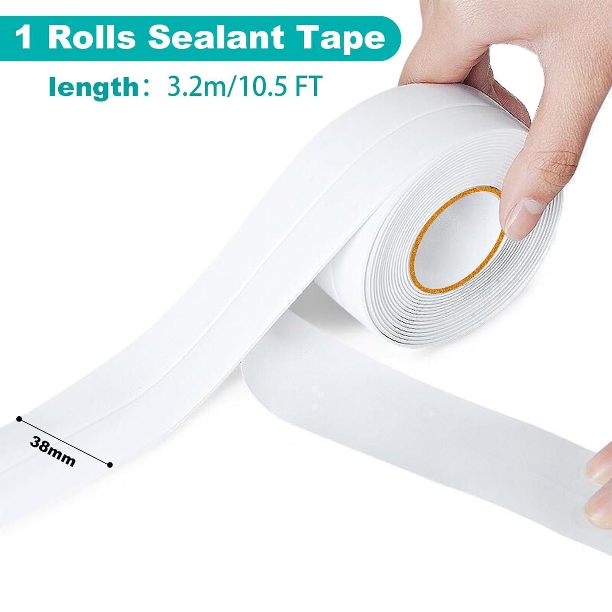 Bad-Dichtungsband Weiß, Selbstklebend, 2 Rollen, 38 mm x 3,2 m, Wasserdicht, Schimmelresistent, für Bad, Küche, WC(Clear)