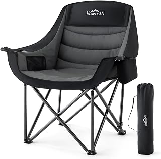 Homcosan Oversized Camping Chairs for Adults, Heavy Duty Padded Outdoor Chairs with Cup Holder and Cooler Pocket, Portable Lawn Chairs, Support 500 lbs, Suitable for Outside Use, Grey, 1 PC