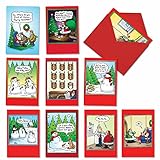 Assorted Boxed of 10 'Holly Jolly Rice Cakes' Funny Merry Christmas Cards w/ Envelopes - Happy Holidays and Seasons Greetings - A Variety Assortment Box of 1 Card Each of 10 designs A5557XSG-B1x10