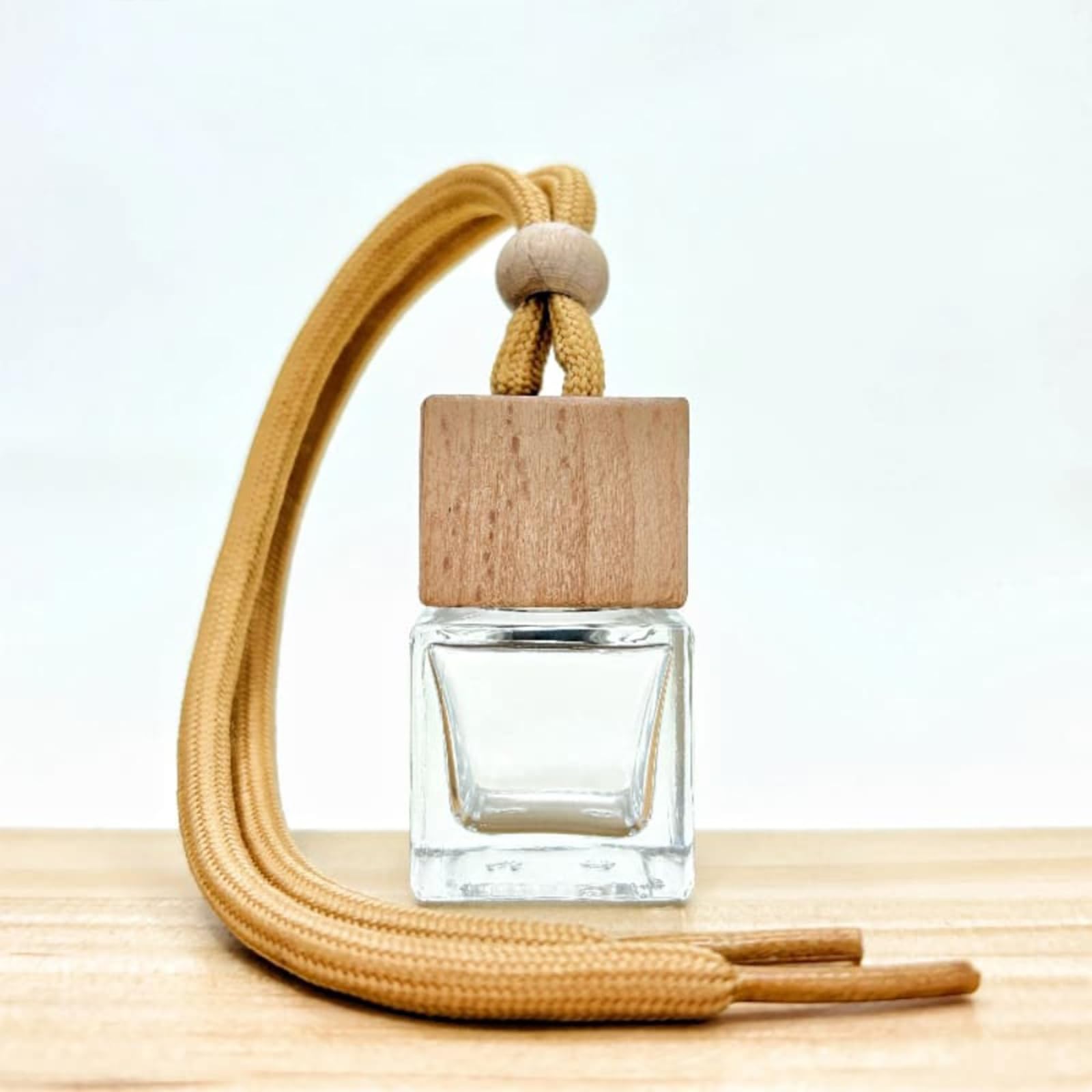 8ML Hanging Car Air Freshener Diffuser, Empty Glass Bottles with Wooden Lids, Refillable Essential Oil Diffuser with Adjustable Lanyard for Car Home DIY(10 Pack) - 3