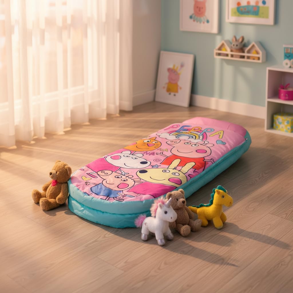 PEPPA PIG Character World and Friends ReadyBed Kids aufblasbares Luftbett und Schlafsack mit Pumpe | Reisematratze für Übernachtungen und Camping oder Zuhause, Rose