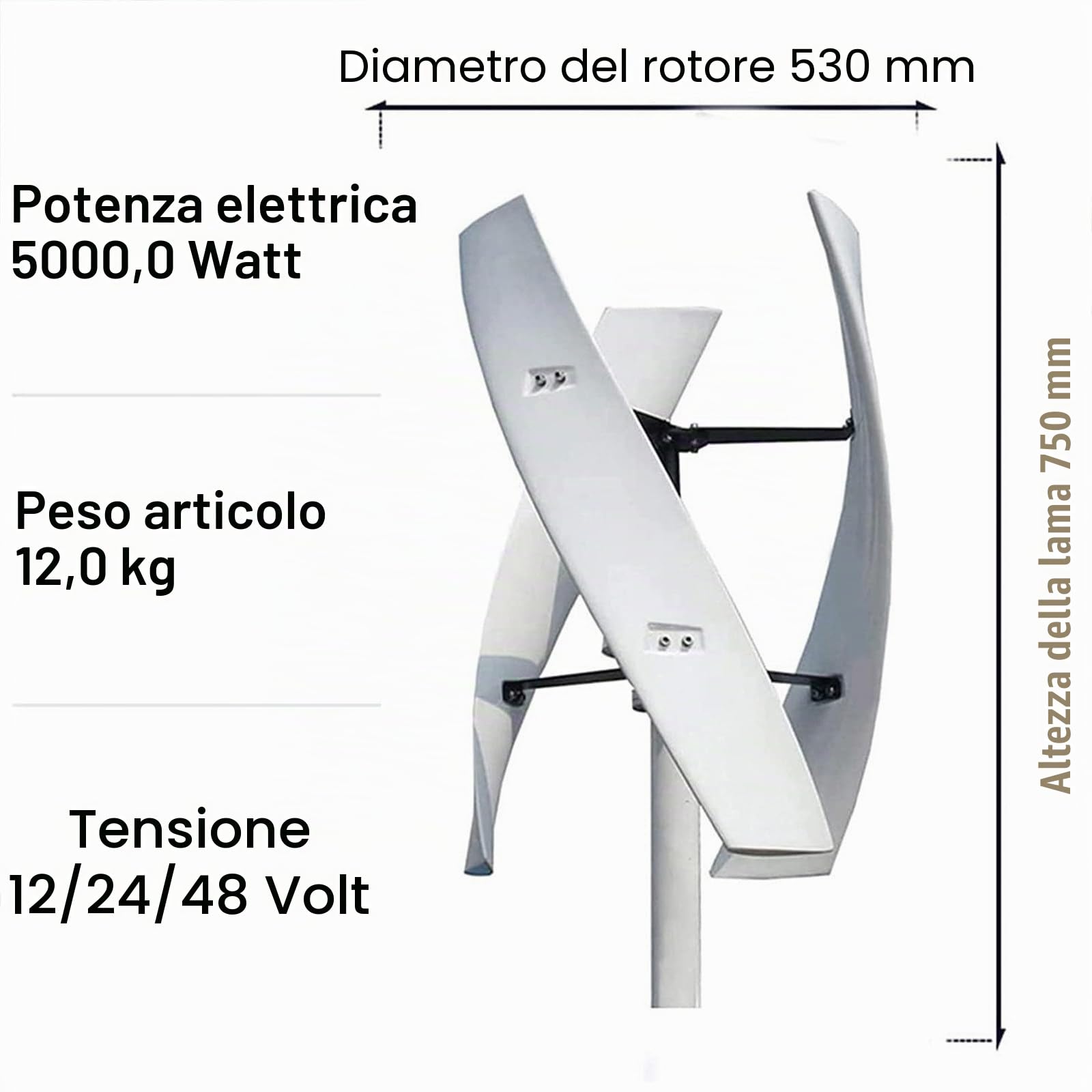 Generatore Eolico Verticale a 3 Pale da 5000 W, generatore Eolico Verticale Maglev con Controller 12 V 24 V 48 V 220 V per la casa o Il Campeggio,48V