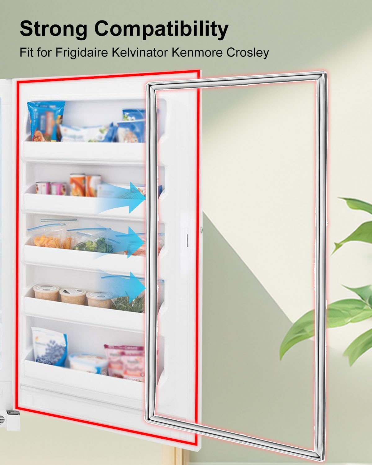 Upgraded 5304507201 Freezer Door Gasket Fit for Frigidaire Kelvinator Kenmore Crosley Refrigerator Door Gasket Seal Replacement, Refrigerator Freezer Door Seal Replace 216522306 216522356 5304507209