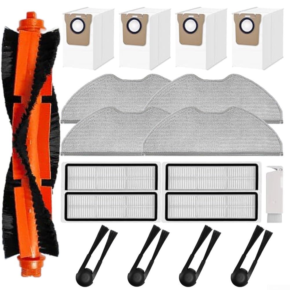 EpheyFIF Replacement Accessories Kit Fit for Xiaomi Robot Vacuum H40 OV51, with 1 Main Roller Brush, 4 Edge Side Brushes, 4 Filters, 4 Mop Pads, 4 Dust Bags and 1 Cleaning Brush