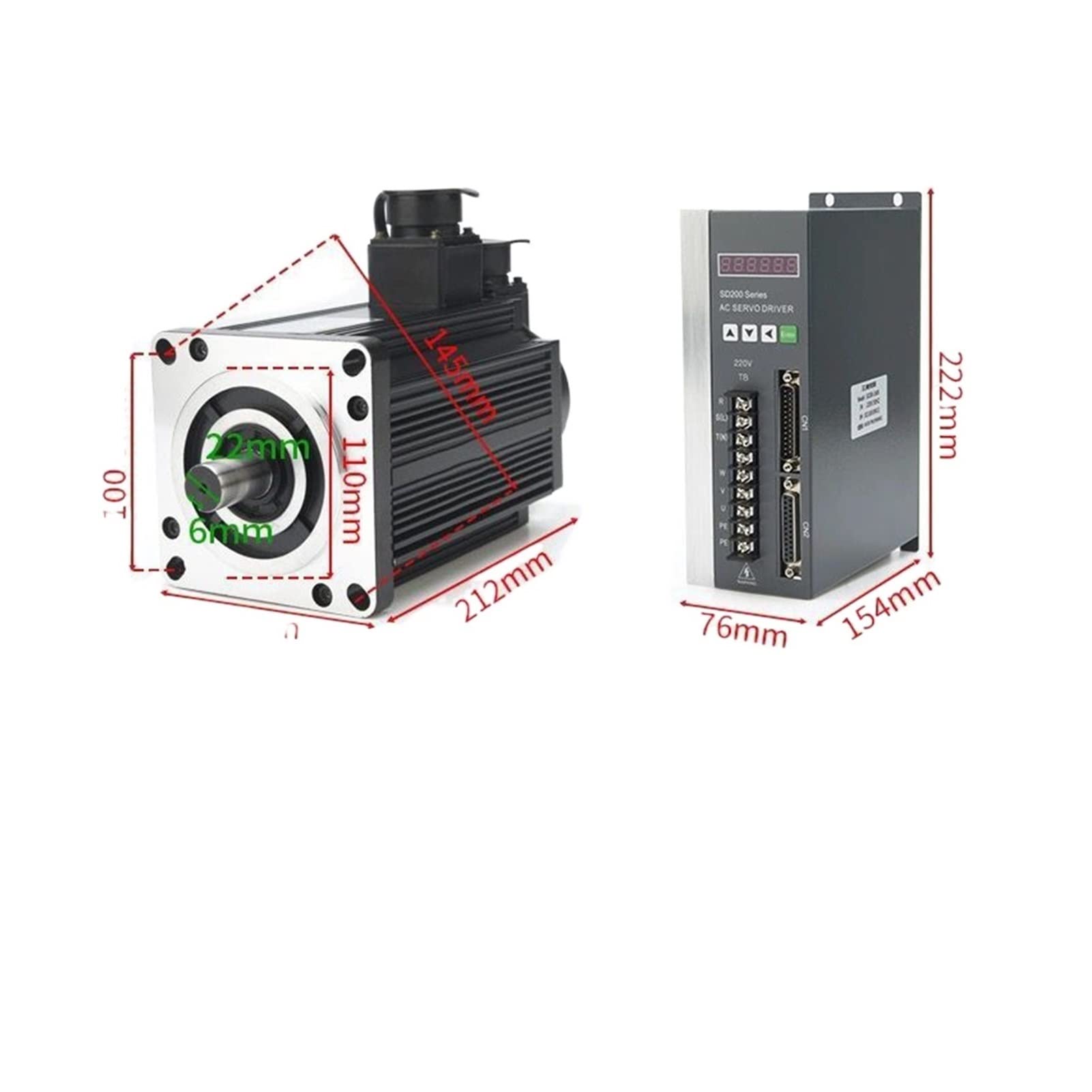 130/1,3 kW/2500 bis 5N Permanentmagnet AC Servo Motor Set Antriebsmotor Controller