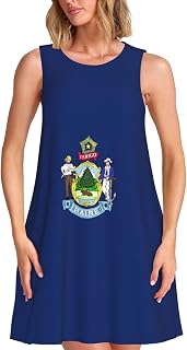 Maine State Flag Print Lightweight Breathable Women's Sleeveless Dress Office Vacation Casual Daily Wear