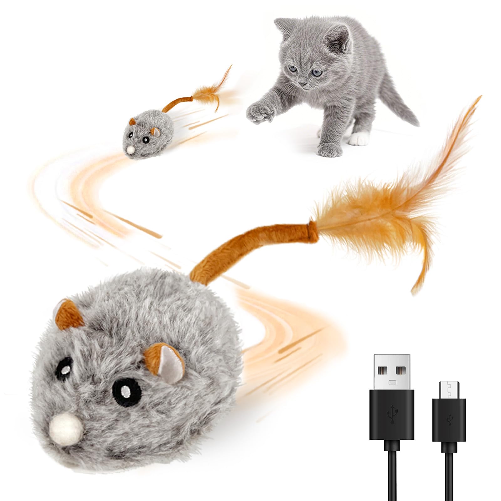 COSOWO USB Rechargeable Electric Mouse Cat Toy with Squeaky Sound, Interactive Toys for Indoor Cats, Automatic Mice Kitty Toys with Realistic Chirping