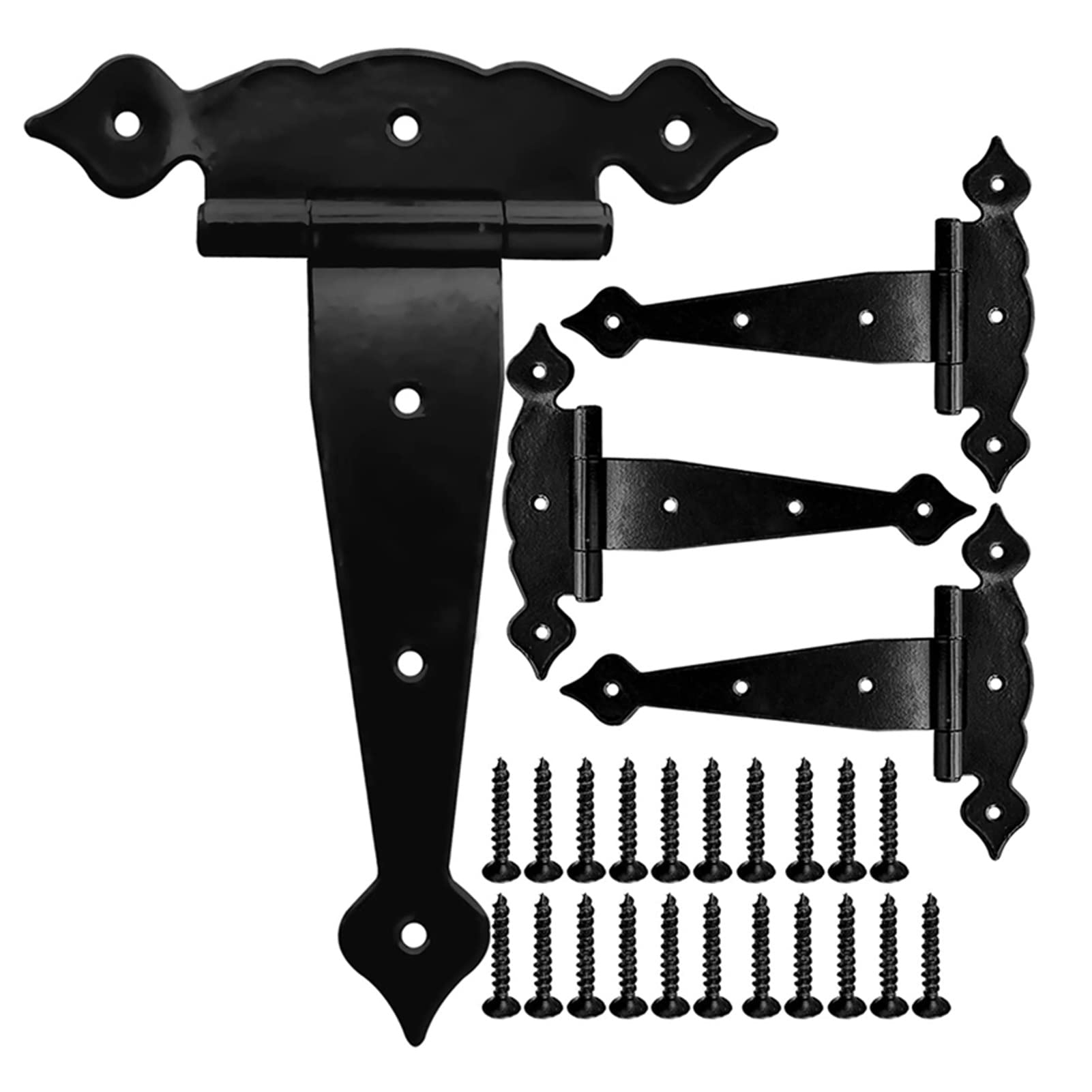 Shundeed One Color 4Pcs Gate Hinges Black ，For Wooden Fences Decorative Tee Hinge Heavy Duty Shed Barn Door Hinges T-Strap Hinge