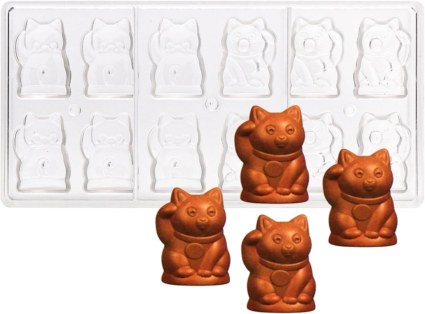 12 Cavities ZHAO CAI Lucky Cat Shape Polycarbonate Chocolate Mold Candy Making Ice Cube Molds DIY Baking Gadgets