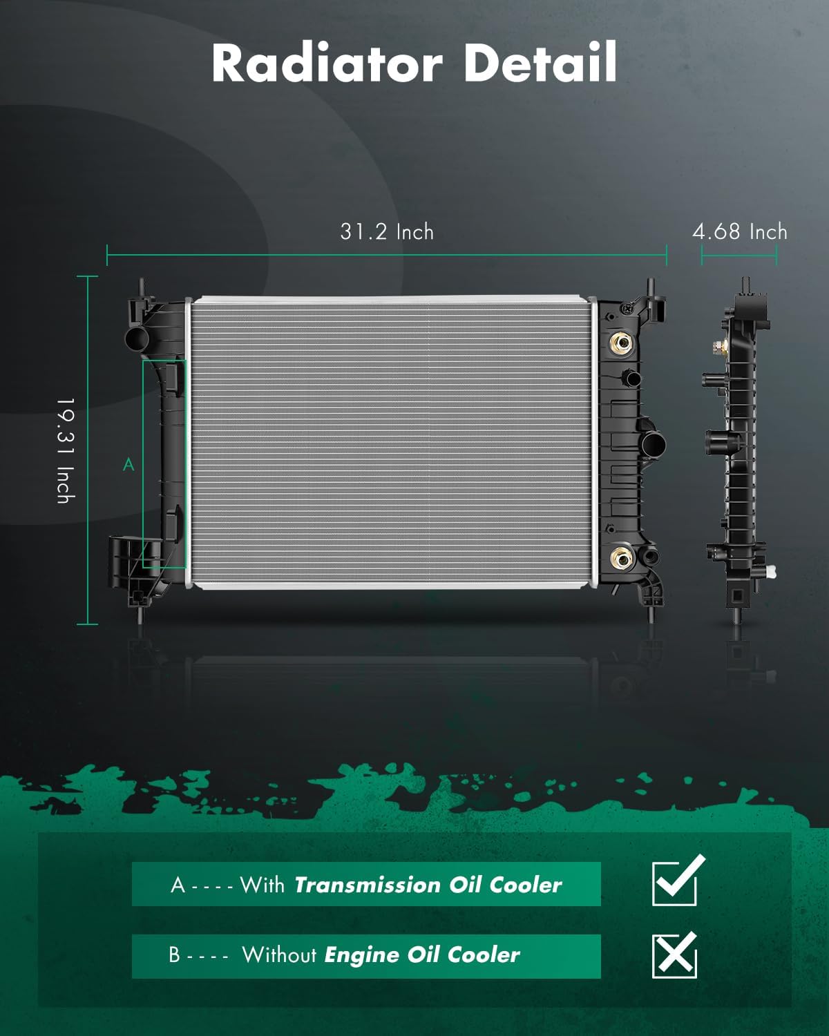 SCITOO Engine Cooling Radiator Assembly Compatible with 2012 2013 2014 2015 2016 2017 2018 for Chevrolet for Sonic 1.8L Replace#13247