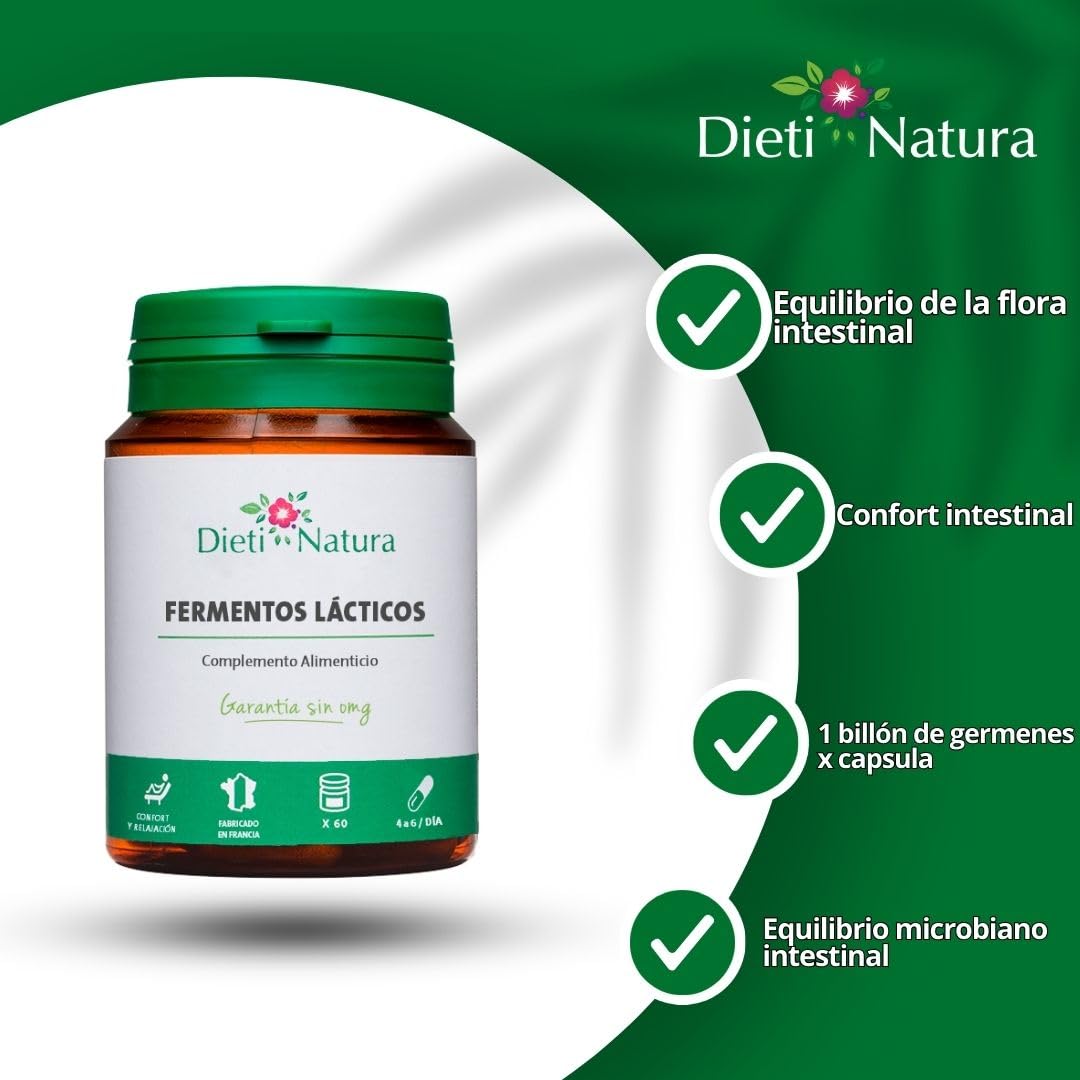 Dieti Natura Fermentos Lácticos 200 Cápsulas (Pack de 3) - Complejo Sinérgico a base de Probióticos y Prebióticos que Favorecen el Sistema Digestivo - Equilibrio de la flora intestinal