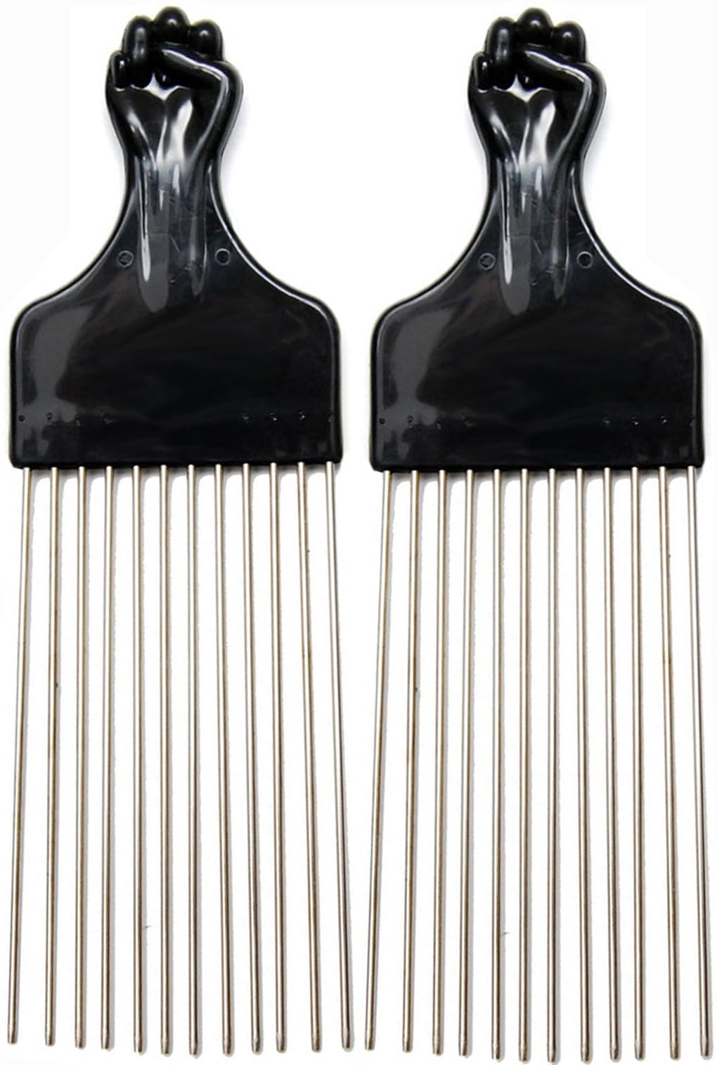 2 Pack 9" Metal Afro Pick Comb for Curly Hair, Wide Tooth Hair Pick for Volume & Lift, Black Fist Hair Comb for Natural, Thick, Coily, Textured Hair, Wig & Beard Styling