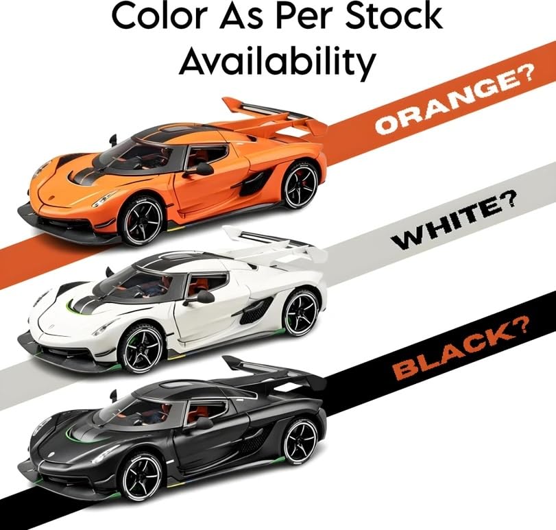 Image of 1:32 Scale Koenigsegg Jesko Die-Cast Toy Car - Pull Back Metal Model with Openable Doors, LED Lights & Music - Alloy Mini Car Gift for Kids, Boys & Collectors 【Color As Per Stock】