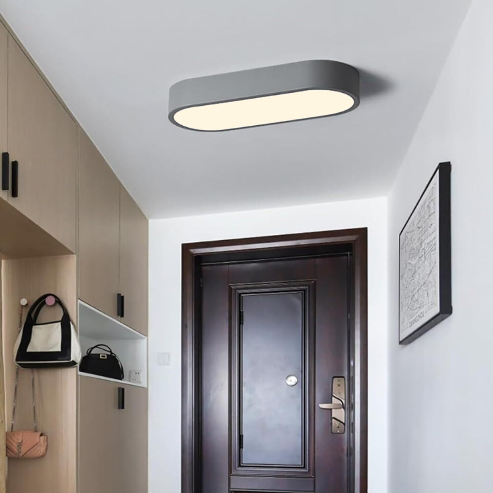 KXEcoLife Modern LED Rectangular Ceiling Light Fixture 3000K/4000K/6000K - Stylish Gray Indoor Lighting for Home, Hotel, Hallway, Bedroom, 65cm Decorative Lamp