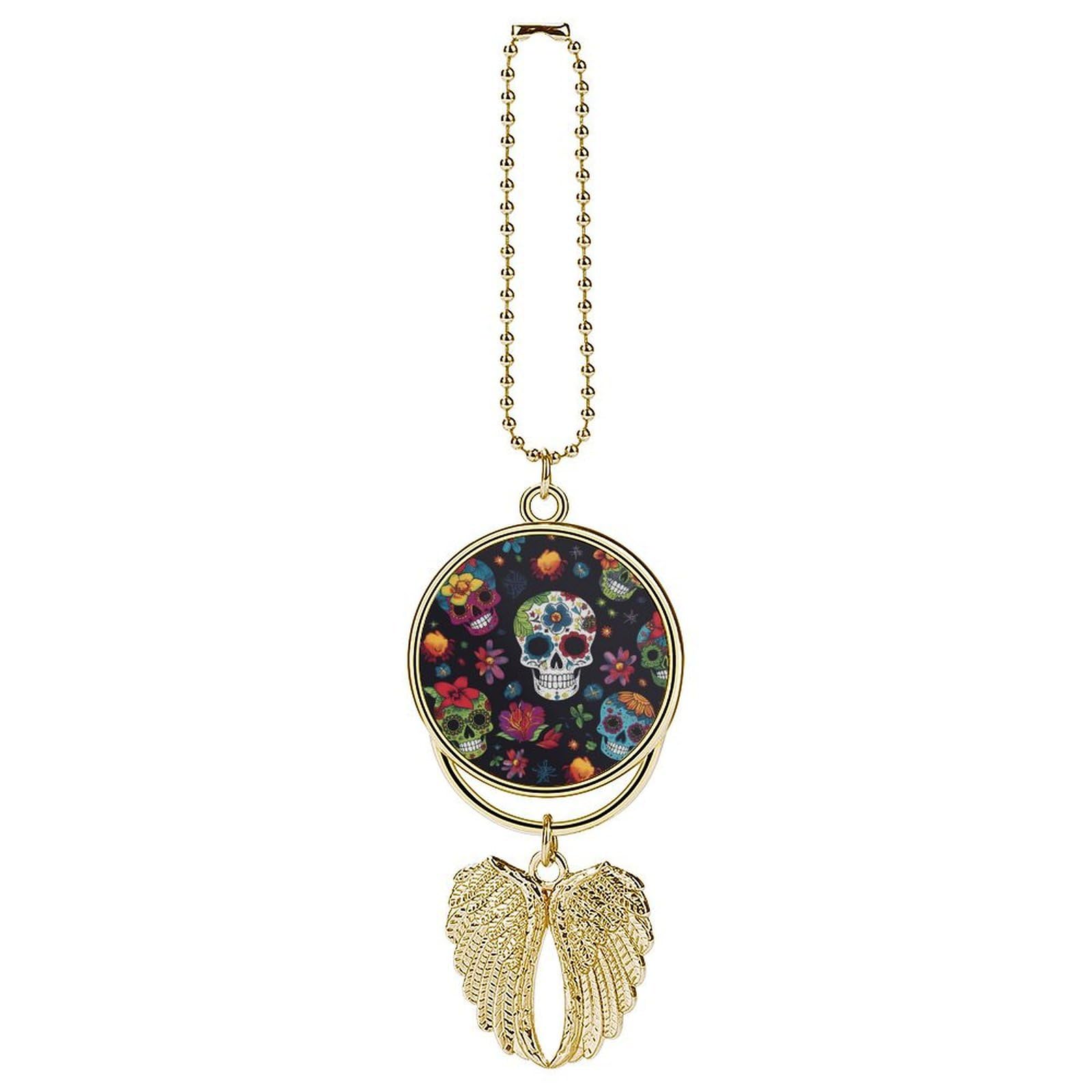 Flower Cactus Sugar Skull Car Pendant Personalized Car Hanging Ornament Auto Rear View Mirror Hanging Decoration Accessories Metal Cars Interior Ornament for Most Cars Truck SUV