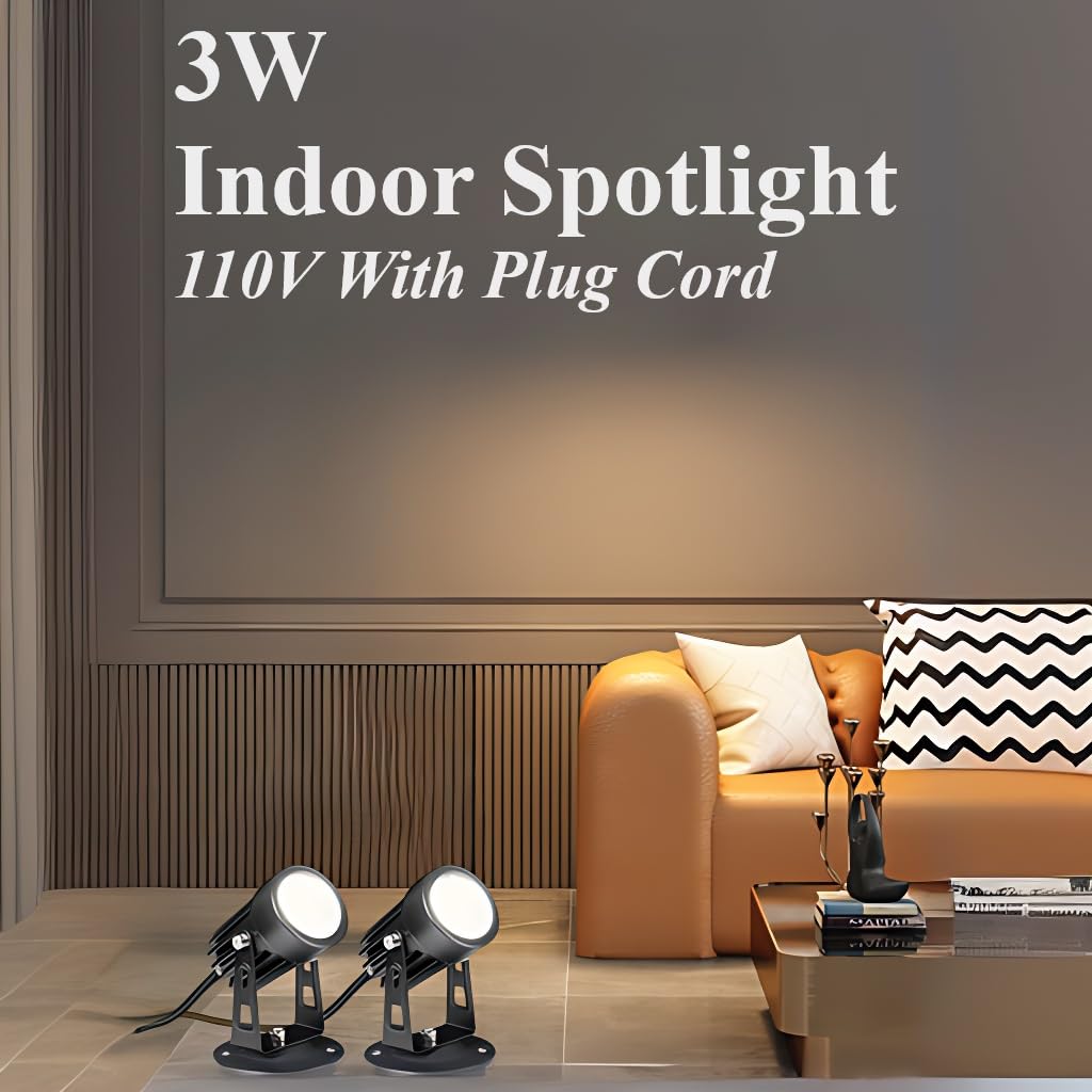 EAGLOD LED Spot Lights Indoor Uplights, 3W Uplight & Down Spotlight Lamp Accent Lighting for Indoor Plants,110V Warm White Up Light 6 FT Cord with Switch (Spiked Stand)