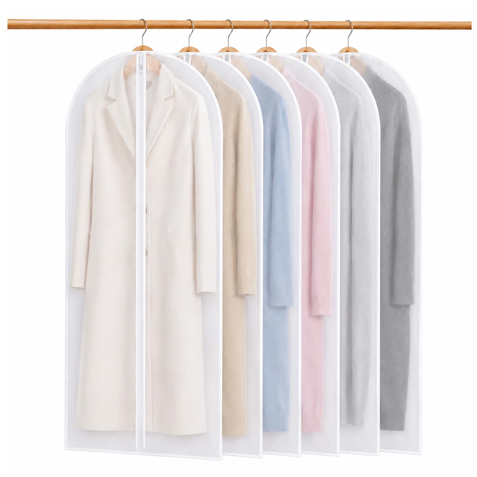 Niviy Dress Bag for Hanging Clothes, 60 x 150 cm Clear Dress Cover with Zip, Waterproof Dustproof PEVA Clothes Storage Bag for Dresses, Coats, Suits & Long Garments, Wardrobe Protector Pack of 6 â image 1