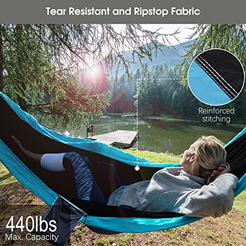 Camping Hammock with Mosquito Net Rain Fly Heavy Duty Tree Strap Nylon Parachute Single Double Hammock Tent Waterproof Rainfly Set for Camping Backpacking Backyard Patio Hiking Travel Outdoor - Image 3
