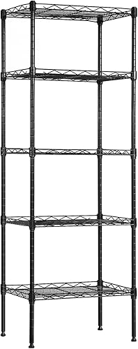 BestOffice Estantes de almacenamiento de 5 estantes, estantería ajustable, estantes de metal, 11.8 pulgadas de profundidad x 16.7 pulgadas de ancho