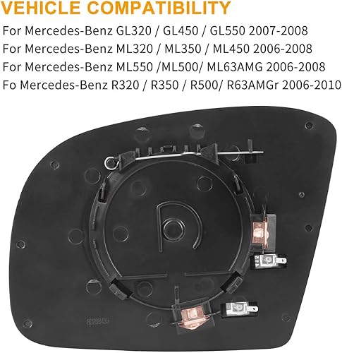 Miniatura 2 de X AUTOHAUX Espejo de vidrio calentado con placa de respaldo lado pasajero lado derecho espejo retrovisor vidrio para Mercedes-Benz GL320 GL450
