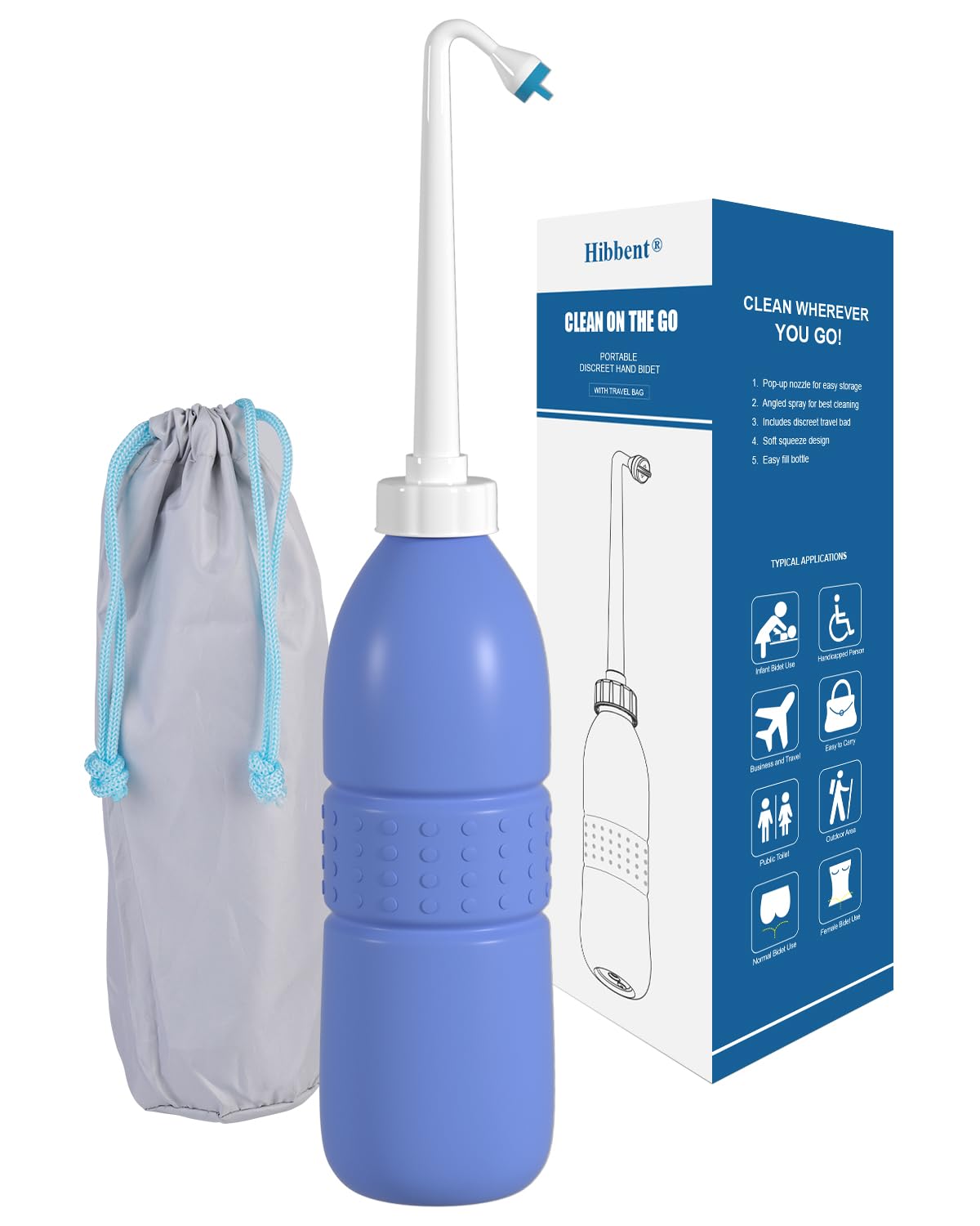 Hibbent Portable Bidet Sprayer and Travel Bidet with Hand Held Bidet Bottle for Personal Cleansing Use Extended Nozzle