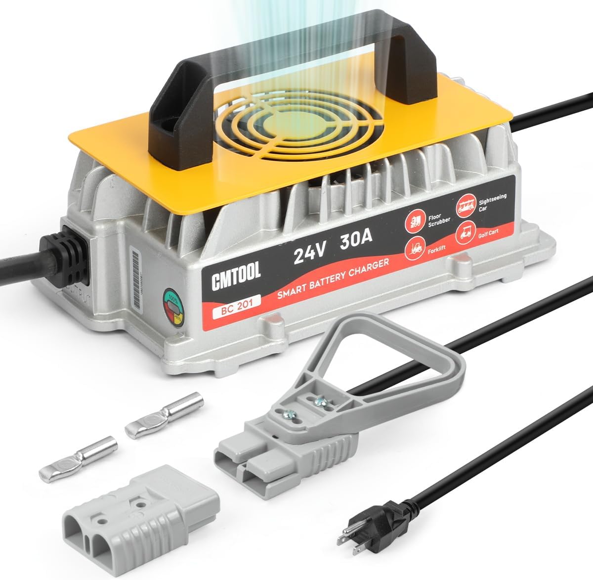 CMTOOL 24V 30A Forklift Battery Charger, 1250W Smart 7-Stage Trickle Charger, IP67 Waterproof, Fully Automatic for Lead-Acid Batteries (Pallet Jack/Floor Scrubber/Golf Cart)