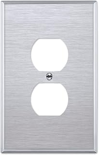 OVERSIZED Stainless Steel Outlet Cover, 1 Gang OVERSIZE Electrical Outlet Cover Plate, Metal Cover for Receptacles, Duplex Wall Plate, One Gang Wall Plug Cover - Made in USA, UL Listed, 5.5" x 3.5"