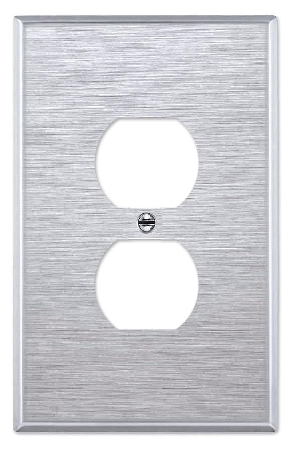 OVERSIZED Stainless Steel Outlet Cover, 1 Gang OVERSIZE Electrical Outlet Cover Plate, Metal Cover for Receptacles, Duplex Wall Plate, One Gang Wall Plug Cover - Made in USA, UL Listed, 5.5" x 3.5" by Art Plates - Used condition - US$4.88