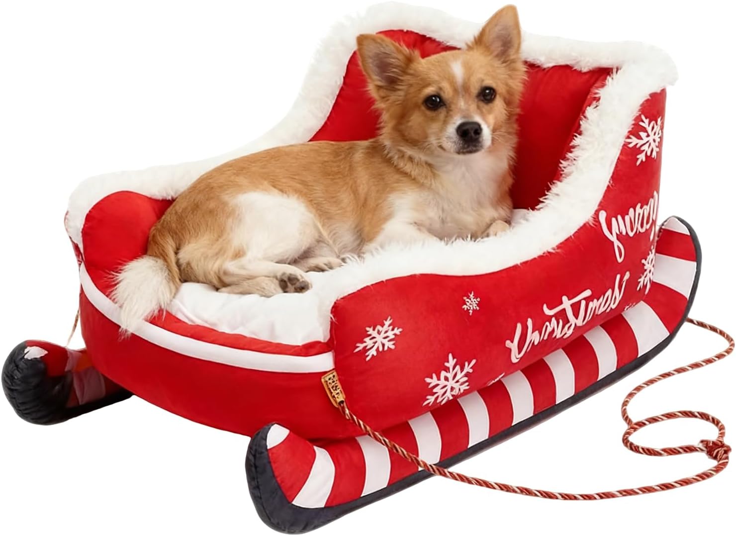 Christmas Sleigh Dog Cat Beds, Christmas Themed Pet Sleigh Bed, Festive Insulated Nest for Winter Holiday Puppy Animal Calming Sleeping Kitten Cold Weather Nights Indoor Rest