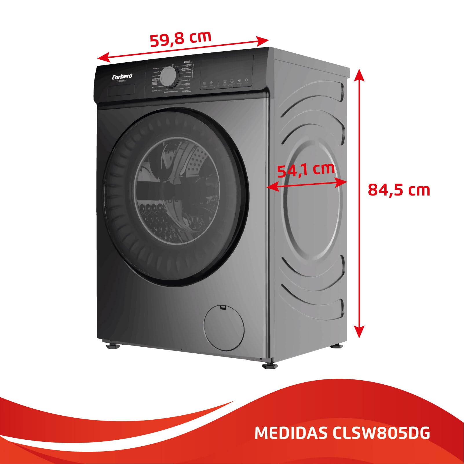 Corberó - Lavadora Secadora 2 en 1| CLSW805DG | 8 Kg / 5 Kg Secado | 1200 rpm | Motor Inverter | 16 Programas | Programa Antialérgico y Opción Vapor | Aclarado Extra | Clase A-20%| Gris
