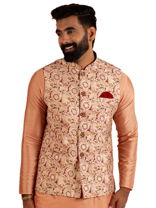 Men's Cotton Blend Textured Woven Nehru Jacket | Ethnic Waistcoat Perfect for Festive and Wedding-image-28