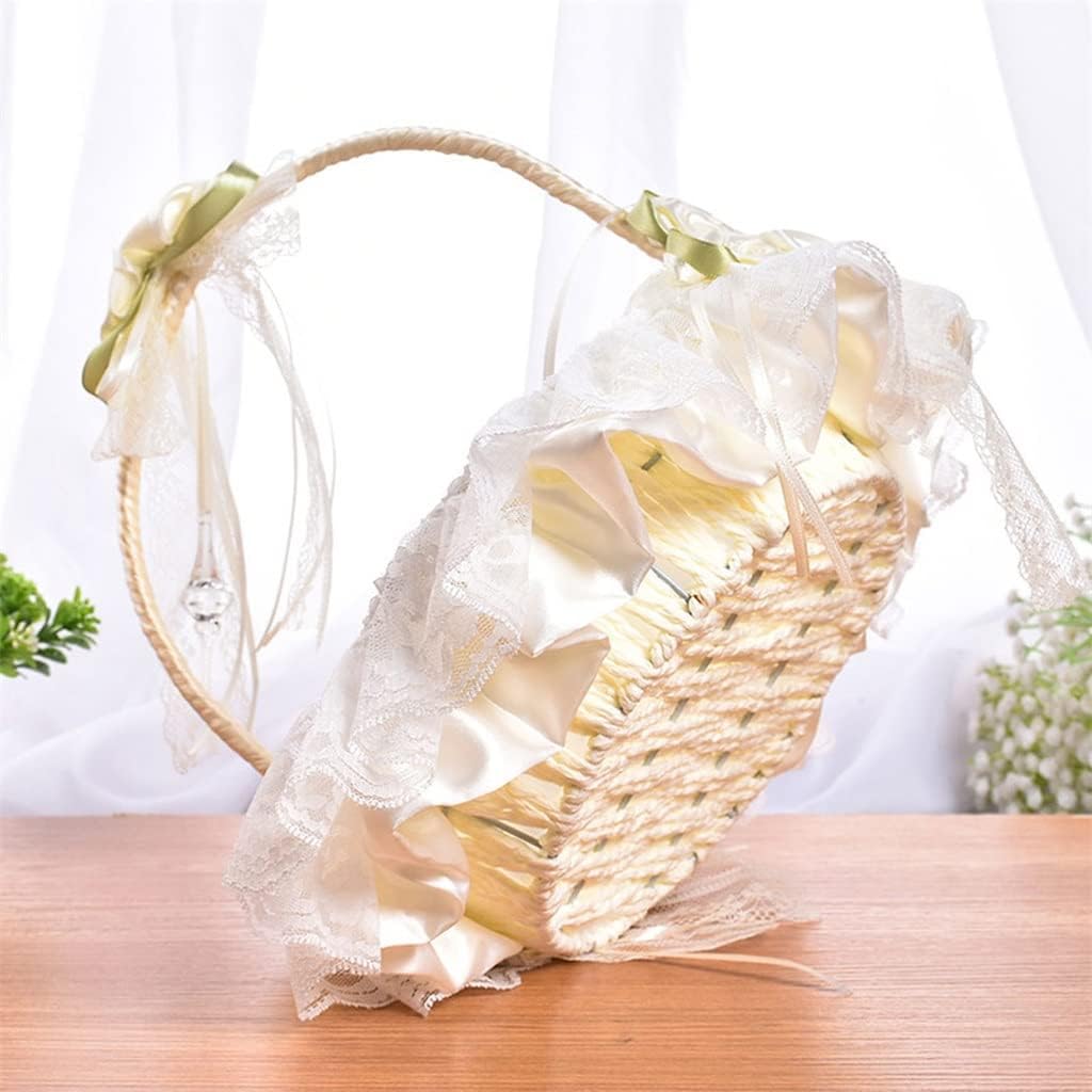 Wedding Rose Flower Girl Basket Lace Bowknot Decoration Engagement Ceremony Party Floral